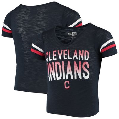 Girls Youth New Era Navy Cleveland Indians Slub Jersey V-Neck T-Shirt