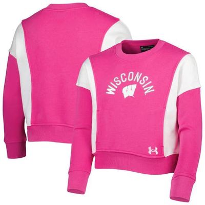 Girls Youth Under Armour Pink Wisconsin Badgers All Day Fleece Pullover Sweatshirt