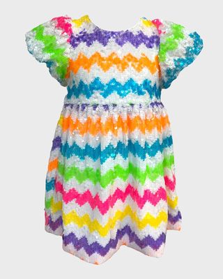 Girl's Zig Zag Rainbow Sequin Dress, Size 2-14