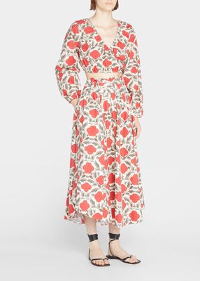 Gisele Gathered Floral Cotton Midi Skirt
