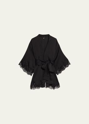 Giselle Lace-Trim Silk Mini Robe