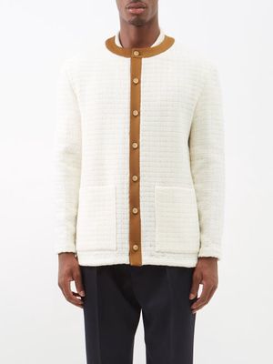 Giuliva Heritage - Charlie Collarless Textured-wool Cardigan - Mens - White Multi