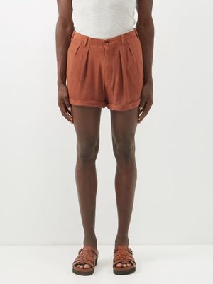 Giuliva Heritage - James Pleated Modal-blend Terry Shorts - Mens - Brown