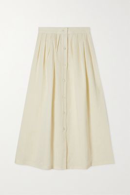 Giuliva Heritage - Lilium Pleated Linen And Cotton-blend Midi Skirt - Ecru