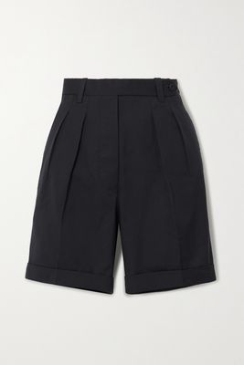 Giuliva Heritage - The Husband Pleated Grain De Poudre Wool Shorts - Blue