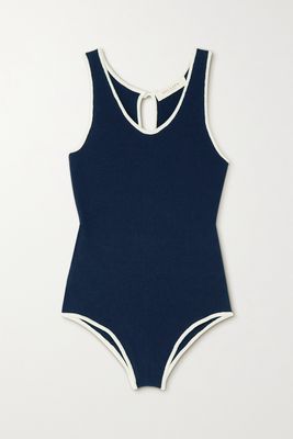 Giuliva Heritage - The Paloma Two-tone Cotton-blend Bouclé Swimsuit - Blue