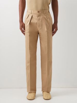 Giuliva Heritage - Umberto Pleated Cotton-blend Trousers - Mens - Beige
