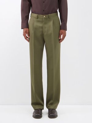 Giuliva Heritage - Vito Pleated Wool-drill Suit Trousers - Mens - Green