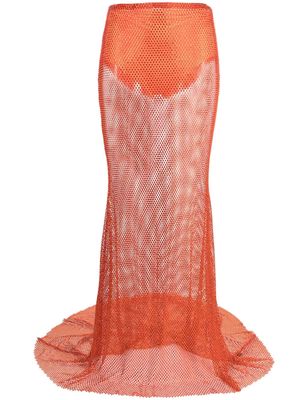 Giuseppe Di Morabito crystal-embellished mesh maxi skirt - Orange