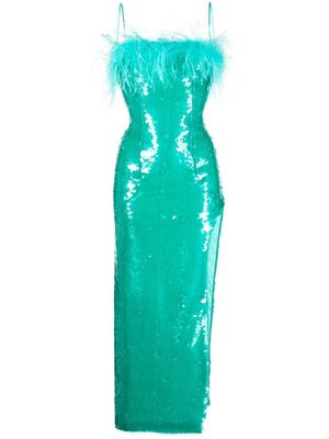 Giuseppe Di Morabito feather-trim sequinned gown - Blue