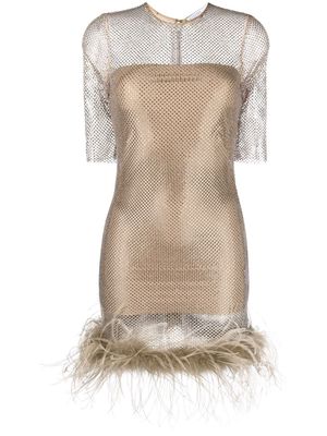Giuseppe Di Morabito metallic mesh feather-trimmed minidress - Brown