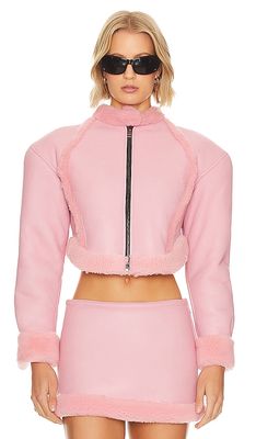 GIUSEPPE DI MORABITO Pink Leather Bomber Jacket in Pink