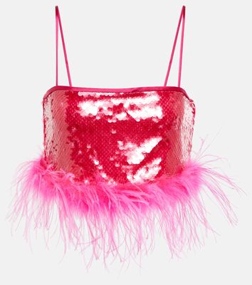 Giuseppe di Morabito Sequined feather-trimmed crop top