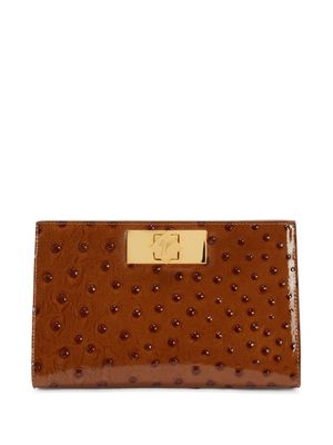Giuseppe Zanotti Annhita ostrich-print leather clutch bag - Brown