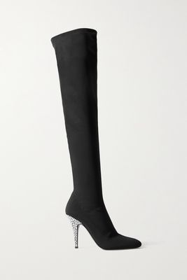 Giuseppe Zanotti - Calixtee Cuissarde Crystal-embellished Leather-trimmed Mesh Thigh Boots - Black