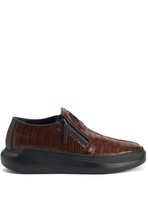 Giuseppe Zanotti crocodile-effect leather slip-on sneakers - Brown