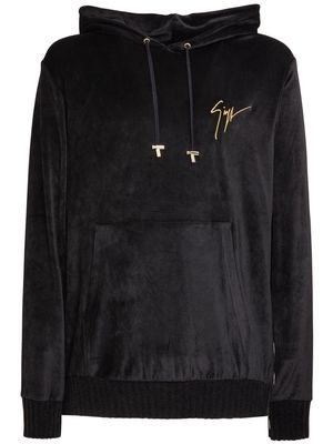 Giuseppe Zanotti embroidered-logo velvet hoodie - Black