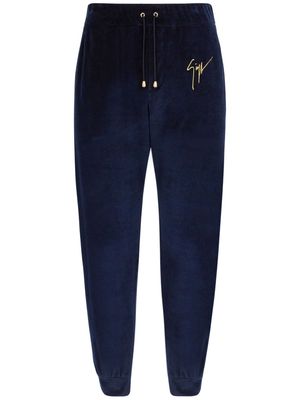 Giuseppe Zanotti logo-embroidered velvet track pants - Blue