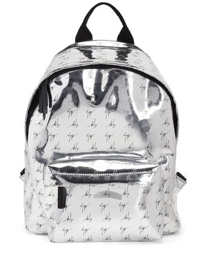 Giuseppe Zanotti metallic logo-print backpack - Silver
