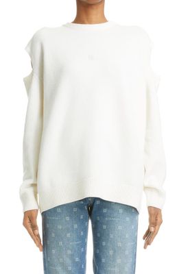 Givenchy 4G Cold Shoulder Wool & Cashmere Sweater in White/Beige