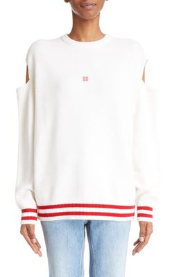 Givenchy 4G Cold Shoulder Wool & Cashmere Sweater in White/Red