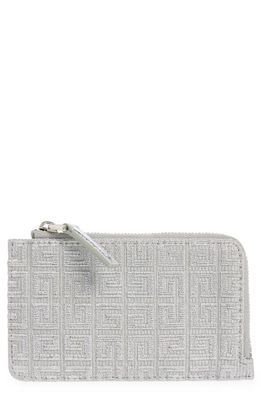 Givenchy 4G Embroidered Canvas & Metallic Leather Zip Card Case in Silvery Grey