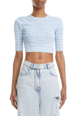 Givenchy 4G Jacquard Knit Short Sleeve Crop Sweater in Baby Blue
