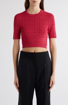 Givenchy 4G Jacquard Knit Short Sleeve Crop Sweater in Raspberry