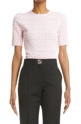 Givenchy 4G Jacquard Knit Short Sleeve Sweater in 681-Light Pink