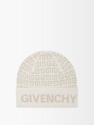 Givenchy - 4g-jacquard Wool-blend Beanie Hat - Womens - Cream Beige