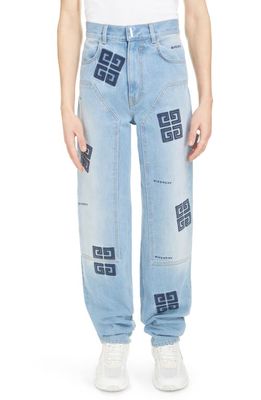 Givenchy 4G Logo Embroidered High Waist Carpenter Jeans in Light Blue