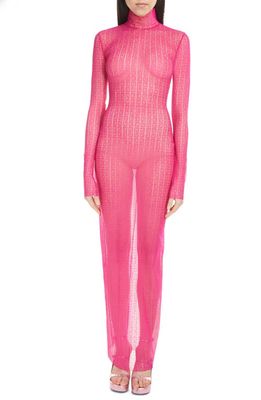 Givenchy 4G Long Sleeve Stretch Tulle Dress in Fuchsia