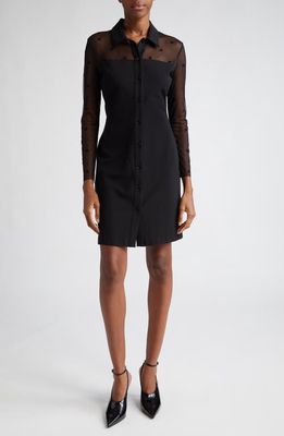 Givenchy 4G Mixed Media Long Sleeve Shirtdress in 001-Black