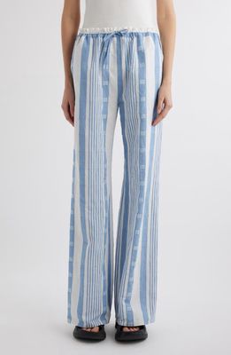 Givenchy 4G Mixed Stripe Cotton & Linen Drawstring Pants in Blue/Off White