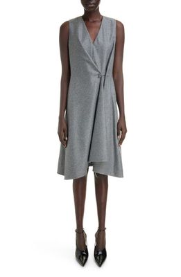 Givenchy Asymmetric Button Sleeveless Virgin Wool Dress in Grey