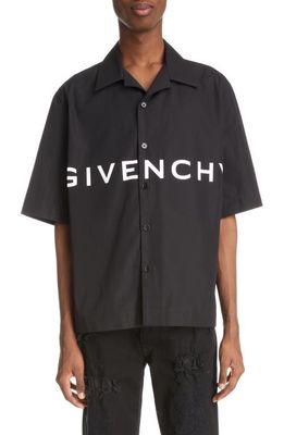 Givenchy Boxy Fit Logo Button-Up Camp Shirt in Black