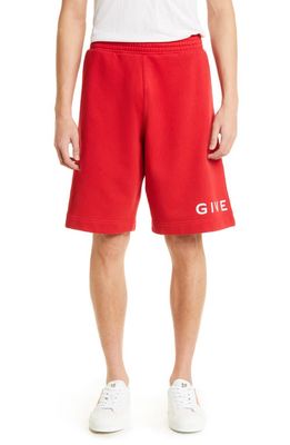 Givenchy Boxy Fit Logo Cotton Fleece Sweat Shorts in Vermillon