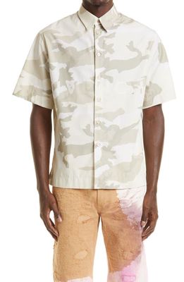 Givenchy Camo Print Cotton Button-Up Shirt in Light Beige/Beige