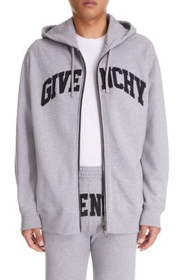 Givenchy Classic Fit Logo Cotton Zip Hoodie in Light Grey Melange