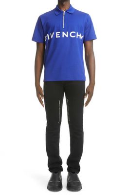 Givenchy Classic Fit Logo Quarter Zip Cotton Polo in Ocean Blue