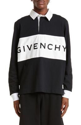 Givenchy Classic Fit Logo Stripe Rugby Shirt in Black
