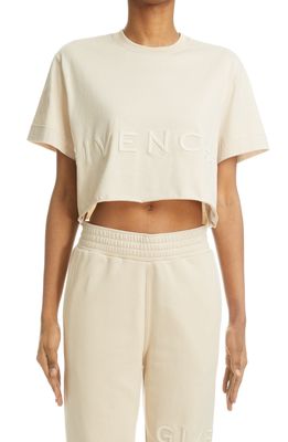 Givenchy Crop Embroidered 4G Logo T-Shirt in 270-Light Beige