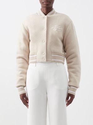 Givenchy - Cropped Boiled-wool Varsity Jacket - Womens - Beige