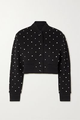 Givenchy - Cropped Embellished Wool Bomber Jacket - Black