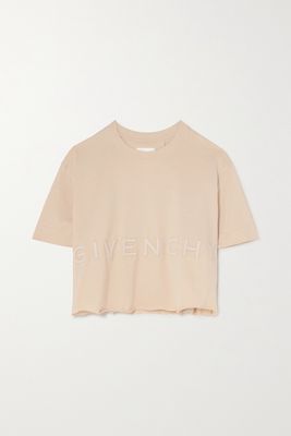 Givenchy - Cropped Embroidered Cotton-jersey T-shirt - Neutrals