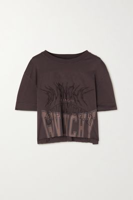 Givenchy - Cropped Embroidered Printed Cotton-jersey T-shirt - Brown