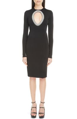 Givenchy Crystal Keyhole Long Sleeve Crepe Sheath Dress in Black