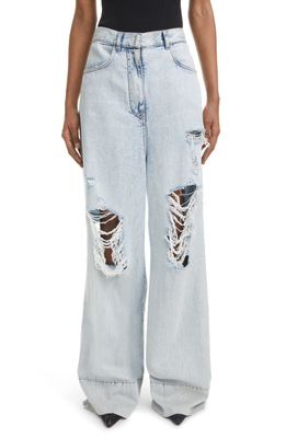 Givenchy Distressed Extra Wide Leg Jeans in Light Blue