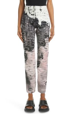 Givenchy Distressed High Waist Rigid Straight Leg Jeans in Black/Pink