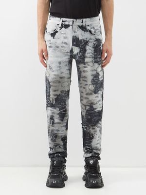 Givenchy - Distressed Slim-leg Jeans - Mens - White Black